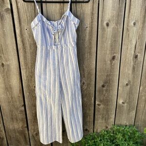 Woman's Lunik Blue Pinstripe Sleeveless Jumpsuit S Cotton DISTRESSED Summer City